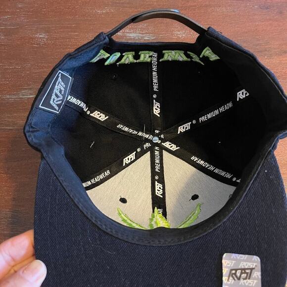 NWT Black Trucker Hat with Green Leaf Snapback One Size Fits All - Picture 6 of 7